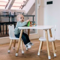 Set masuta si doua scaune FreeON pentru copii Bear din lemn cu marginile rotunjite alb - 2