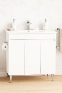 Baza frontala MDF cu lavoar seria 386, 80 cm, alb, montata - 1