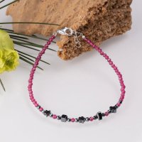 Bratara din argint cu cubic zirconia roz si hematit - 1