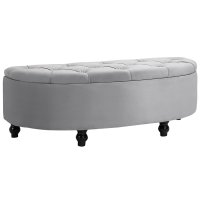 Bancă de Depozitare HOMCOM Tapițată cu Catifea, 120x46x42 cm, Gri | Aosom Romania - 1