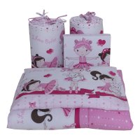 Lenjerie din bumbac cu 5 piese pentru saltea 140x70 cm Beberoyal Dancing Girls Roz - 1