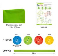 Cort interactiv pentru copii de tip Do It Yourself: 110 mingi, 200 bete si panza impermeabila - 3