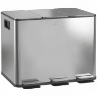 Coș de Gunoi HOMCOM cu 3 Compartimente de 20L, Pedală și Capac Silențios, Argintiu - 1