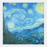 Esarfa patrata cu model inspirat  dupa   Noaptea Instelata  a lui Van Gogh - 1