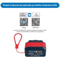 Diagnoza Auto OBD2 KONNWEI KW906, Bluetooth 5.0, Buton ON-OFF, Compatibil Android IOS, ELM 327 OBDII, Rosu - 1