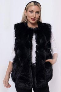 Vesta neagra din blana sintetica ecologica, confortabila si eleganta - 1