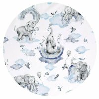 Aparatoare pentru patut Qmini, tip rulou, cu husa detasabila, lungime 180 cm, din bumbac, Elephants on Rainbow Blue - 1