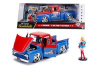 Masinuta Bombshells 1956 Ford F-100 Pickup cu Figurina Super Girl (Albastru/Rosu) - 1