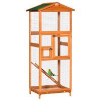 PawHut Cotet pentru pasari din lemn pentru exterior, cu tava extensibila, 2 usi, portocaliu, 68cm x 63cm x 165 cm - 1