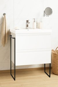 Set Baza Front MDF cu Lavoar Seria 786, Cadru Metalic, Sertare, 60 cm, Alb - 1