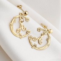 Cercei Chic Bijoux - Ramura Vietii cu Initiala - Semicerc din Argint 925 Placat cu Aur Galben 18K - 1