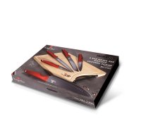 Set de 6 cutite cu tocator din bambus, Visiniu - 1