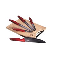 Set de 6 cutite cu tocator din bambus, Visiniu - 2