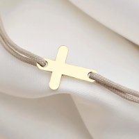 Bratara Cruciulita - Argint 925 placat cu Aur Galben 18K - snur reglabil - 1
