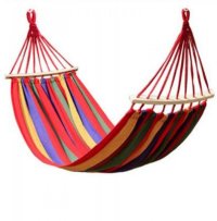 Hamac Multicolor cu Bara de Lemn 80x200 cm din Bumbac - 1