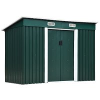 Outsunny Căsuță pentru Grădină din Oțel, Magazie pentru Unelte cu 2 Uși Glisante, 255x131x160/182 cm, Verde | Aosom Romania - 1