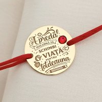 Bratara Educatie personalizata cu amprenta, Argint 925 placat cu Aur Galben 18K si Cristal Swarovski, snur reglabil - 1