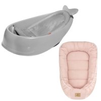 Cada Evolutiva Skip Hop Moby, Gri, 3 Etape de Crestere, Cu Cosulet Qmini, Husa 100% Muselina, 55 x 75 cm, Pink - 1