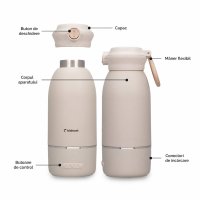 Incalzitor portabil pentru biberoane Kidnort Beige, 100 W, baterie 5200 mAh, USB-C, otel SUS316, fara BPA, dezinfectare la 65 C, capacitate 500 ml - 2