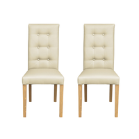 Set 2 scaune living TEO LUX, picioare lemn natur, piele ecologica crem, 46x60x98 cm - 1