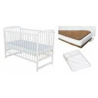 Set Babyneeds Ola patut din lemn 120x60 cm, alb, cu saltea Cocos Confort II si protectie impermeabila Qmini - 1
