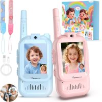 Set 2 Walkie Talkie VisionHub cu Video HD 480P si Ecran de 2.0 Inch, Raza de 300m, Roz si Albastru - 1