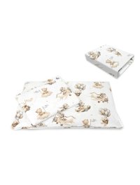 Set lenjerie pentru patut Qmini Aurora, 3 piese, co-sleeper, bumbac Oeko Tex, Teddy Explorer Beige - 1