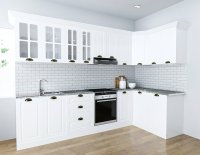 Set de bucatarie SQUARE COLT 300x140 cm, 11 piese, blat rezistent la caldura, fronturi MDF, finisaj alb rustic - 1