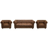 Set CHESTERFIELD 3-1-1, canapea extensibila 3 locuri si 2 fotolii fixe, maro - 1