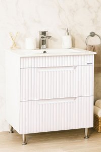 Baza front MDF cu Lavoar seria 033, 70 cm, alb rustic, cu sertare incluse - 1