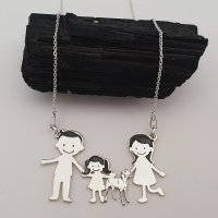 Lantisor Personalizat Familie - 4 Membri cu Vizsla din Argint 925 - 1