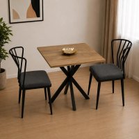 Set masă cu 2 scaune Asterix patrat negru-nuc - 1
