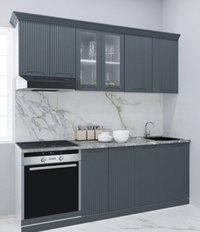 Set de bucatarie SPACE 200 cm cu 6 corpuri si cuptor, blat rezistent, fronturi MDF antracit - 1