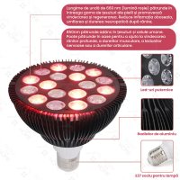 Bec terapeutic cu lumina infrarosie GlowforHome, vindecare leziuni, 18 LED-uri 660 nm, 850nm infrarosu, dulie E27, negru - 6