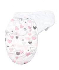 Sistem de infasare Amy Baby swaddle Inimioare bumbac 72x60 cm alb - 1