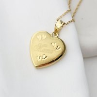 Medalion personalizat in forma de inima - Mama Engraved - Argint 925 cu placaj de Aur Galben 18K - 1