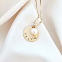 Lantisor My Sister – Argint 925 placat cu Aur Galben 18K si charm picatura de Perla - 1