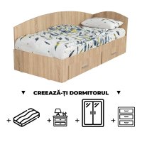 Creeaza-ti Dormitorul ALMA, sonoma deschis, de la Pat Colt Alma 90x200 cm, cu 2 sertare laterale pe role, adauga Saltea, Noptiere, Comoda, Dulap - 1