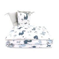 Set lenjerie patut 3 piese MimiNu, Dino Granat, 120x60 cm, cu protectie laterala, din bumbac Oeko Tex - 1