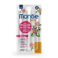 MONGE Gift Skin Support Soft Sticks, Cod și Trifoi, punguță recompense funcționale fără cereale pisici, piele & blană, 15g - 2
