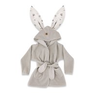 Halat de baie, MimiNu, Cu urechi, 2 - 5 ani, Moale, Cu buzunare, Cu cordon, Din bumbac si thermo fleece, Materiale certificate Oeko Tex Standard 100, Leaves - 1