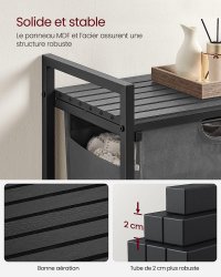 Cos de rufe Vasagle, Negru-Gri, Dimensiuni 50x33x76 cm - 4