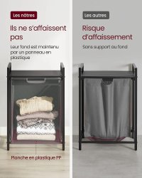 Cos de rufe Vasagle, Negru-Gri, Dimensiuni 50x33x76 cm - 5