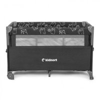 Patut de calatorie pentru copii, Kidnort, pliabil, multifunctional 3 in 1, din material Oxford 300, cu geantuta de depozitare, laterala culisanta, roti cu frana, accesorizat, Stugan Dark Grey - 3