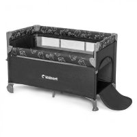 Patut de calatorie pentru copii, Kidnort, pliabil, multifunctional 3 in 1, din material Oxford 300, cu geantuta de depozitare, laterala culisanta, roti cu frana, accesorizat, Stugan Dark Grey - 4