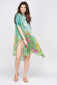 Rochie de plaja poncho din matase inspirata de Claude Monet - Camp cu maci - 1