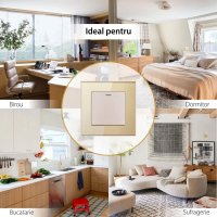 Intrerupator Cap Scara Cu Panou din Sticla Securizata Techstar® TGS 01, 220V, 16A, 86 x 86 mm, Auriu, cu 1 Modul - 3