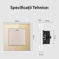 Intrerupator Cap Scara Cu Panou din Sticla Securizata Techstar® TGS 01, 220V, 16A, 86 x 86 mm, Auriu, cu 1 Modul - 2