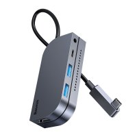 Hub multifunctional Baseus 6 in 1 USB-C, 2 x USB 3.0, HDMI 4K, cititor micro SD, PD 60 W, gri - 1
