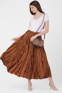 Fusta lunga creponata bronz, lucios-satinata, pentru S, M si L - 1